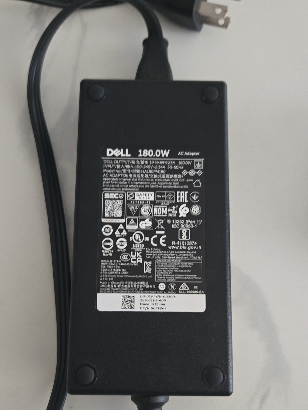 Dell 180W Black AC Power Adapter Charger